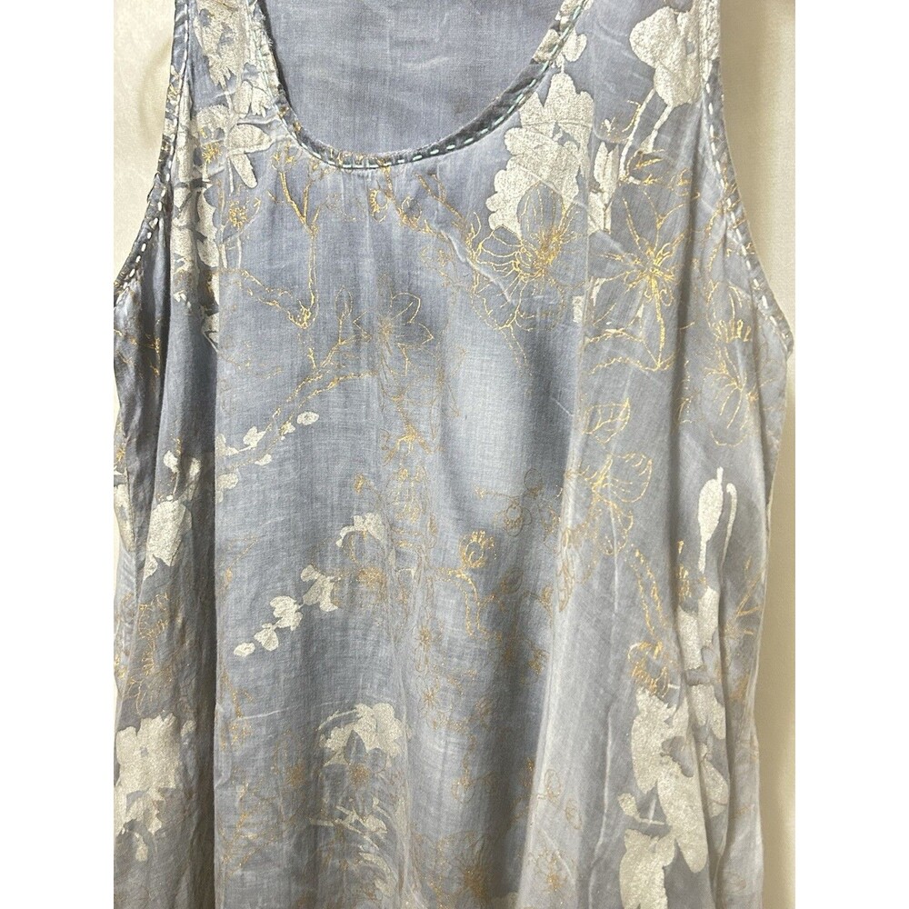 Dolma Womens S/M Blue Sleeveless Cotton Gold Outlined Dress - Picture 8 of 11